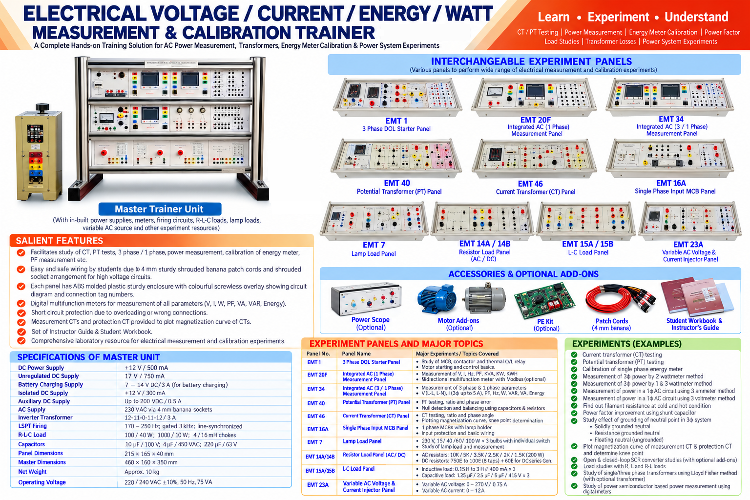 Electrical Voltage / Current / Energy / Watt Measurement & Calibration Trainer
